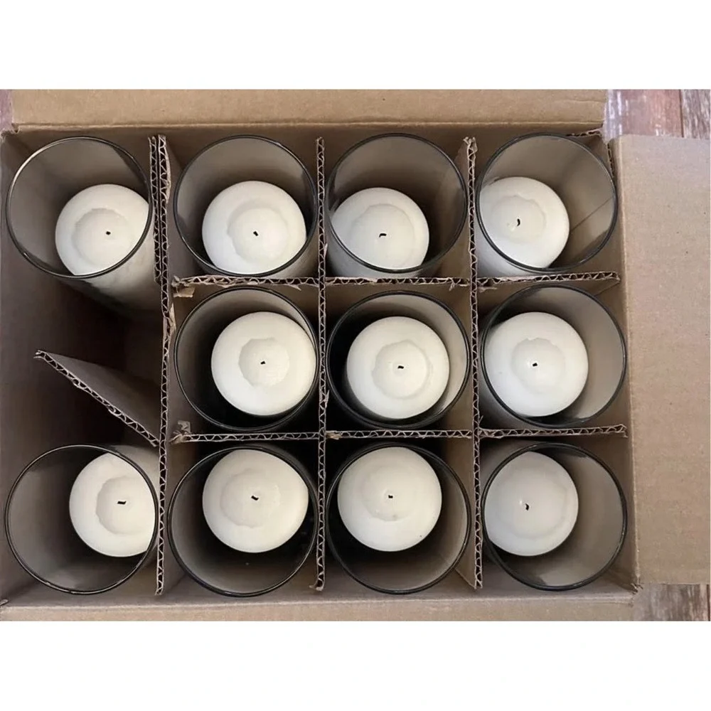 11 White Pillar Candles with Black Stones Clear Cylinder Vases Centerpieces